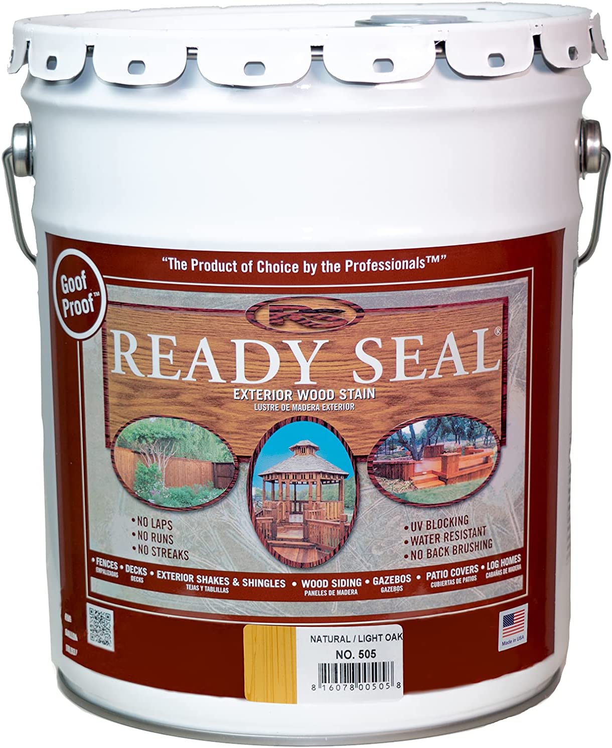 Ready Seal - Ready Wood Stain and Sealer - Natural Light Oak 505 - 5 Gallon #READY-SEAL-NATURAL-LIGHT-OAK-5GL